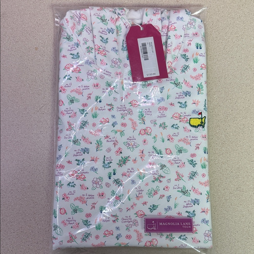 Magnolia Lane Floral Tech Pullover - White with Pink & Green Print